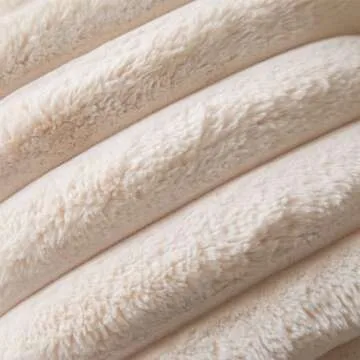 Joyouth Faux Fur Plush Throw Pillow Covers 12x20 Inch Set of 2 - Luxury Decorative Fuzzy Striped Soft Cozy Pillowcase for Couch, Sofa, Living Room - Beige