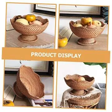 Alipis Rattan Fruit Plate Circle Tray Woven Tray Charolas Para Postres Baskets for Organizing Candy Plate Tabletop Storage Tray Key Bowl for Entryway Table Decorative Baskets for Storage