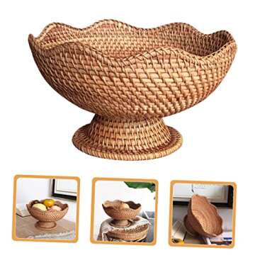 Alipis Rattan Fruit Plate Circle Tray Woven Tray Charolas Para Postres Baskets for Organizing Candy Plate Tabletop Storage Tray Key Bowl for Entryway Table Decorative Baskets for Storage