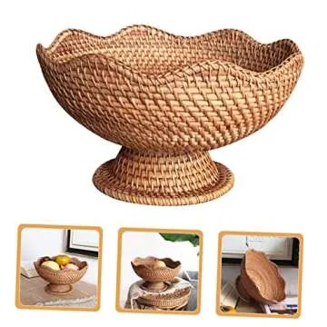 Alipis Rattan Fruit Plate Circle Tray Woven Tray Charolas Para Postres Baskets for Organizing Candy Plate Tabletop Storage Tray Key Bowl for Entryway Table Decorative Baskets for Storage