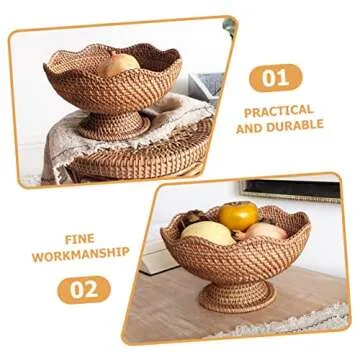 Alipis Rattan Fruit Plate Circle Tray Woven Tray Charolas Para Postres Baskets for Organizing Candy Plate Tabletop Storage Tray Key Bowl for Entryway Table Decorative Baskets for Storage