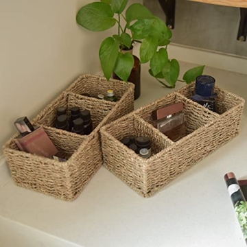 Sustainable Seagrass Toilet Basket Organizer - 3-Section Storage