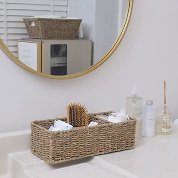 Sustainable Seagrass Toilet Basket Organizer - 3-Section Storage