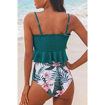 CUPSHE Women's High Waist Bikini Swimsuit Ruffle Two Piece Bathing Suit