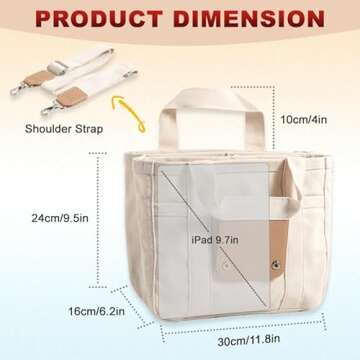 Qurlon Multi Pocket Tote Bag for Women CanvasBag with Handle Mommy Bag Large Cpacity Purse Reusable Handbag (White)