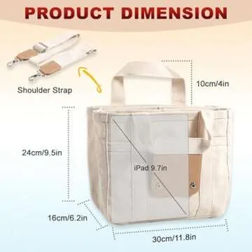 Qurlon Multi Pocket Tote Bag for Women CanvasBag with Handle Mommy Bag Large Cpacity Purse Reusable Handbag (White)