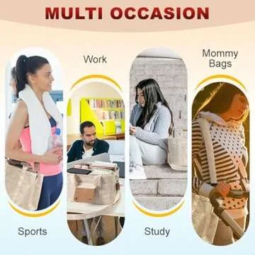 Qurlon Multi Pocket Tote Bag for Women CanvasBag with Handle Mommy Bag Large Cpacity Purse Reusable Handbag (White)