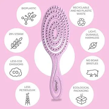 Ninabella Organic Detangling Hair Brush for Women, Men & Children - Does not Pull on Hair - Hair Straightening Brushes for Straight, Curly & Wet Hair - Unique Spiral Hairbrush