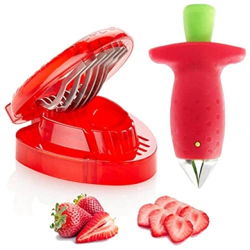 Strawberry Huller Fruit Slicer Set, Berry Stem Leaves Huller Gem Remover Removal Fruit Peeling Tool ...
