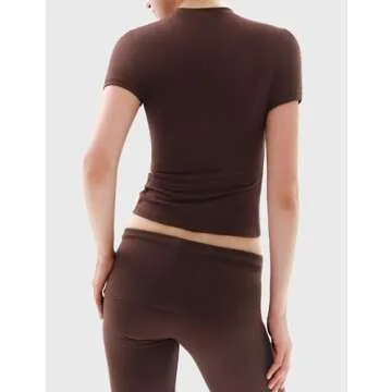 PUMIEY Two Piece Sets for women Lounge Sets Short Sleeve Tops Flare Leggings Set Going Out Casual Outfits Matching Sets Tracksuit, Chocolate Small