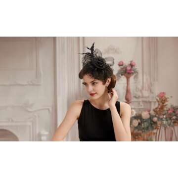 Litter Star Women Fascinators Hat Elegant Mesh Feather Headband with Clip for Tea Party, Cocktail Ev...