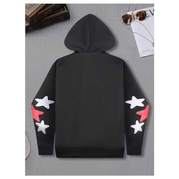 GORGLITTER Men's Star Graphic Y2k Zip Up Hoodie Oversized Grunge Streetwear Hooded Sweatshirt Cool Lightweight Jacket Black Large