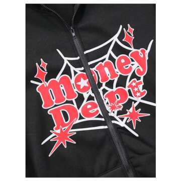 GORGLITTER Men's Star Graphic Y2k Zip Up Hoodie Oversized Grunge Streetwear Hooded Sweatshirt Cool Lightweight Jacket Black Large