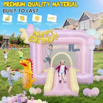 AKEYDIY Bounce House for Kids, 106''x85''x80'' Cotton Candy Inflatable Bouncy Castle with Wings, Slide, Basketball Hoop, Include Blower/Inflatable Bopper for Indoor Outdoor Party (AKSJ-01)