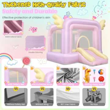 AKEYDIY Bounce House for Kids, 106''x85''x80'' Cotton Candy Inflatable Bouncy Castle with Wings, Slide, Basketball Hoop, Include Blower/Inflatable Bopper for Indoor Outdoor Party (AKSJ-01)