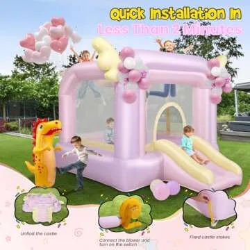 AKEYDIY Bounce House for Kids, 106''x85''x80'' Cotton Candy Inflatable Bouncy Castle with Wings, Slide, Basketball Hoop, Include Blower/Inflatable Bopper for Indoor Outdoor Party (AKSJ-01)