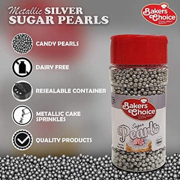 Baker's Choice Edible Pearls - Metallic Silver Sugar Sprinkles