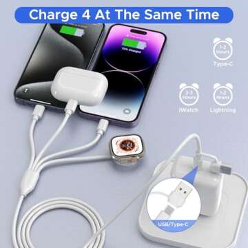 4 in 2 Multi Charging Cable for Apple Watch Charger,USB C Cable Universal Travel Charger with L/Type...