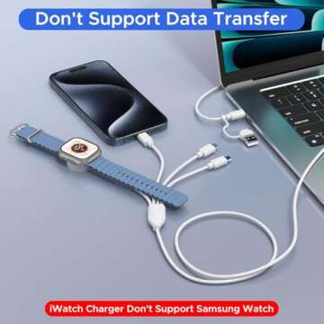 4 in 2 Multi Charging Cable for Apple Watch Charger,USB C Cable Universal Travel Charger with L/Type C Compatible with iPhone 16 15 14 13 iWatch Series 10/9/8/7/6/5/4/3/2/1 Galaxy S23 S22-4FT