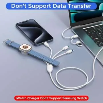 4 in 2 Multi Charging Cable for Apple Watch Charger,USB C Cable Universal Travel Charger with L/Type C Compatible with iPhone 16 15 14 13 iWatch Series 10/9/8/7/6/5/4/3/2/1 Galaxy S23 S22-4FT