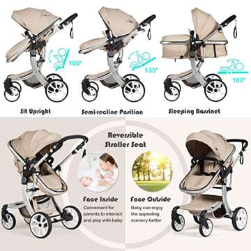 BABY JOY 2-in-1 High Landscape Baby Stroller, Reversible Bassinet Reclining Stroller, Foldable Push ...