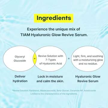 TIAM Hyaluronic Glow Revive Serum, Lightweight & Non-Sticky Hydrating Face Serum for Dry, Dehydrated, Oily Skin, 1.35 FL.OZ.