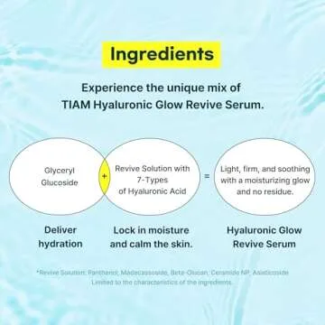 TIAM Hyaluronic Glow Revive Serum, Lightweight & Non-Sticky Hydrating Face Serum for Dry, Dehydrated, Oily Skin, 1.35 FL.OZ.