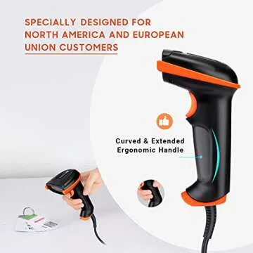 Tera 2D Barcode Scanner with Stand Wired USB 2.0 Handheld Read 2D QR Code Scanner Data PDF417 Matrix 1D Bar Code CMOS Image Barcode Reader for Windows Mac Linux Plug and Play Model D5100Y-Z