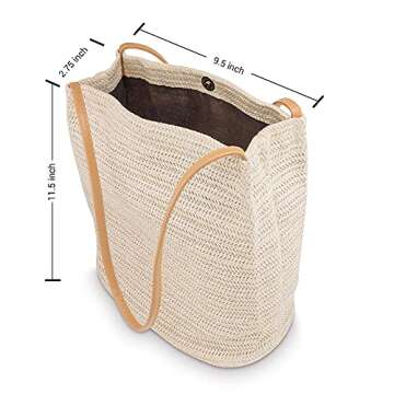 OCT17 Women Straw Beach Bag tote Shoulder Bag Summer Handbag - White