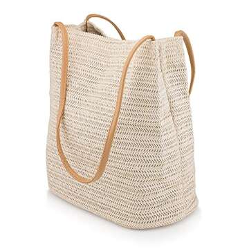 OCT17 Women Straw Beach Bag tote Shoulder Bag Summer Handbag - White