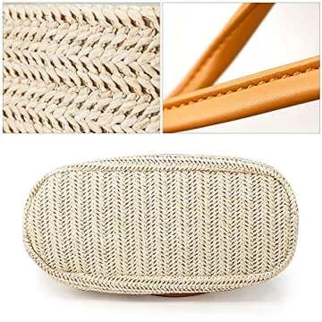OCT17 Women Straw Beach Bag tote Shoulder Bag Summer Handbag - White