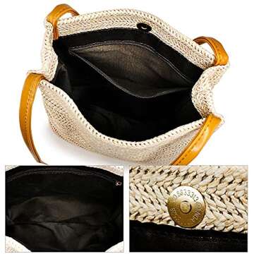 OCT17 Women Straw Beach Bag tote Shoulder Bag Summer Handbag - White