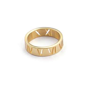 Elefezar Openwork Roman Numeral Stainless Steel Ring for Women Dainty Band Plated Jewelry Gold 9