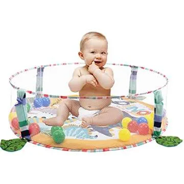 BATTOP Baby Play Mat Activity Gym with Ball Pit,4-in-1 Tummy Time Mat for Baby to Toddler,with Sensory Toys,Mirror,Head Rest,Cognitive Development Baby Play Center for Newborns,Infants