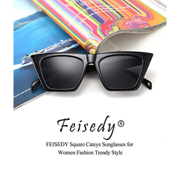 FEISEDY Vintage Square Cat Eye Sunglasses Women Trendy Cateye Sunglasses B2473
