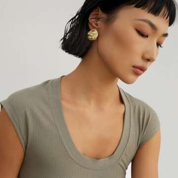 HolidayQbee Stud Earrings For Women Gold Hammered Earrings Chunky Hammered Statement Earrings Fashio...