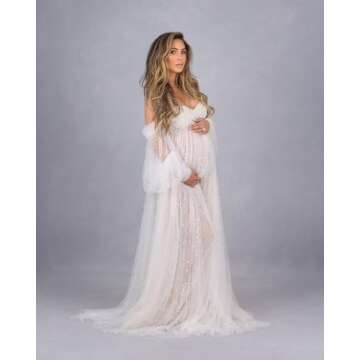 MXODI Off Shoulder Tulle Maternity Dress for Photoshoot
