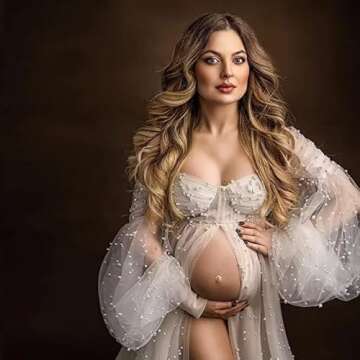 MXODI Off Shoulder Tulle Maternity Dress for Photoshoot