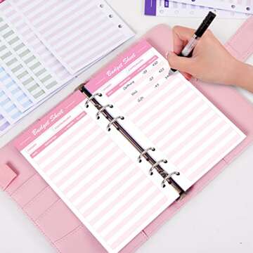 SKYDUE 60pcs Expense Tracker Budget Sheets for A6 Budget Binder,6-Holes Tracking Budget Sheets for B...
