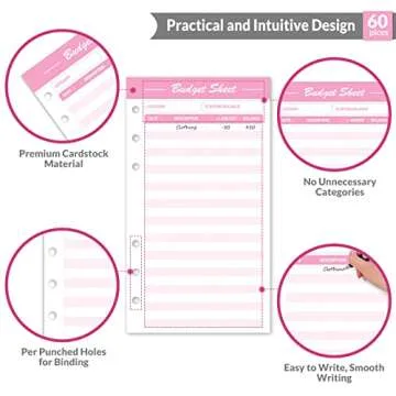SKYDUE 60pcs Expense Tracker Budget Sheets for A6 Budget Binder,6-Holes Tracking Budget Sheets for Budget Planner