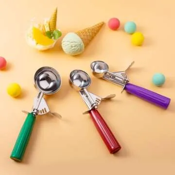 Ice Cream Scoop, Ice Cream Scooper Set Include Different Sizes, Heavy Duty Ice Cream Scoop with Trigger, Polishing Stainless Steel 18/8 Cookie Scoops for Baking, 3 Pcs of Ice Cream Sandwich Scoop