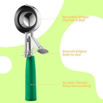 Ice Cream Scoop, Ice Cream Scooper Set Include Different Sizes, Heavy Duty Ice Cream Scoop with Trigger, Polishing Stainless Steel 18/8 Cookie Scoops for Baking, 3 Pcs of Ice Cream Sandwich Scoop