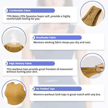 Climb Workout Crop Tank Tops for Women Solid Comfort Sleeveless Shirts Reversible Ribbed Tank Tops for Casual Sports Fitness Yoga (No Padded) Yellow XL