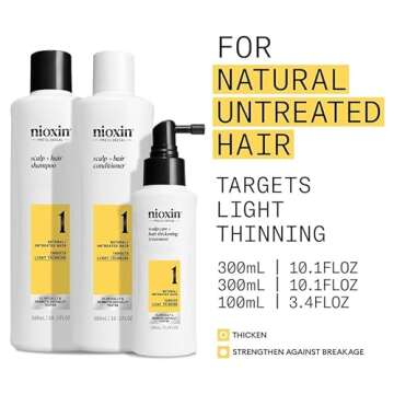 Nioxin Scalp + Hair Thickening System 1 - Hair Thickening System for Natural Hair with Light Thinning, Full Size (Packaging May Vary)