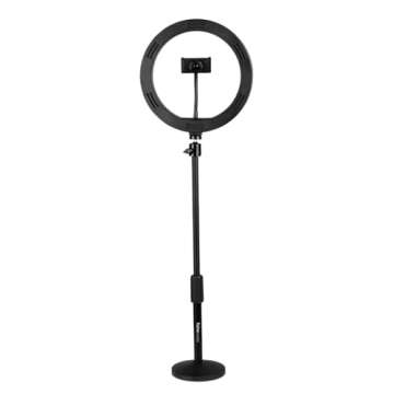 Gator Frameworks 10-Inch LED Desktop Ring Light Stand with Phone Holder and Compact Weighted Base; (GFW-RINGLIGHTDSKTP)