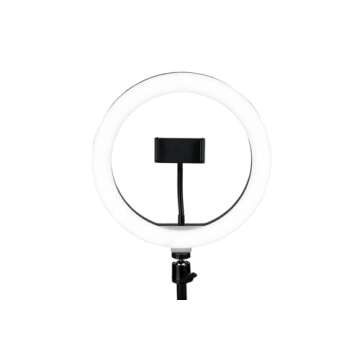 Gator Frameworks 10-Inch LED Desktop Ring Light Stand with Phone Holder and Compact Weighted Base; (GFW-RINGLIGHTDSKTP)