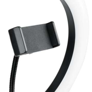 Gator Frameworks 10-Inch LED Desktop Ring Light Stand with Phone Holder and Compact Weighted Base; (GFW-RINGLIGHTDSKTP)
