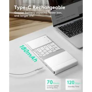 Samsers Foldable Bluetooth Keyboard with Touchpad, Full-Size Wireless Folding Keyboard with PU Leather, Portable Travel Keyboard for iOS Android Windows Mac OS, Support 3 Devices (BT5.1 x 3), Silver