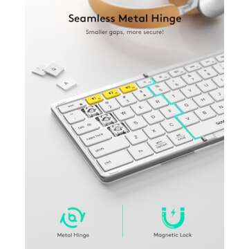 Samsers Foldable Bluetooth Keyboard with Touchpad, Full-Size Wireless Folding Keyboard with PU Leather, Portable Travel Keyboard for iOS Android Windows Mac OS, Support 3 Devices (BT5.1 x 3), Silver