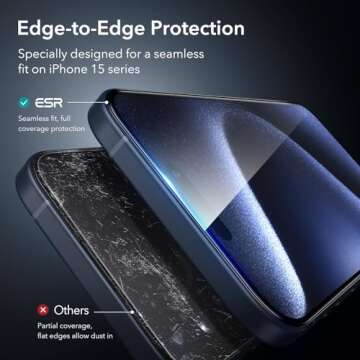 ESR 3 Pack for iPhone 15 Pro Screen Protector, [9H Hardness] [Military Grade Shatterproof] Full Coverage Tempered Glass Film with Easy Installation Tool
